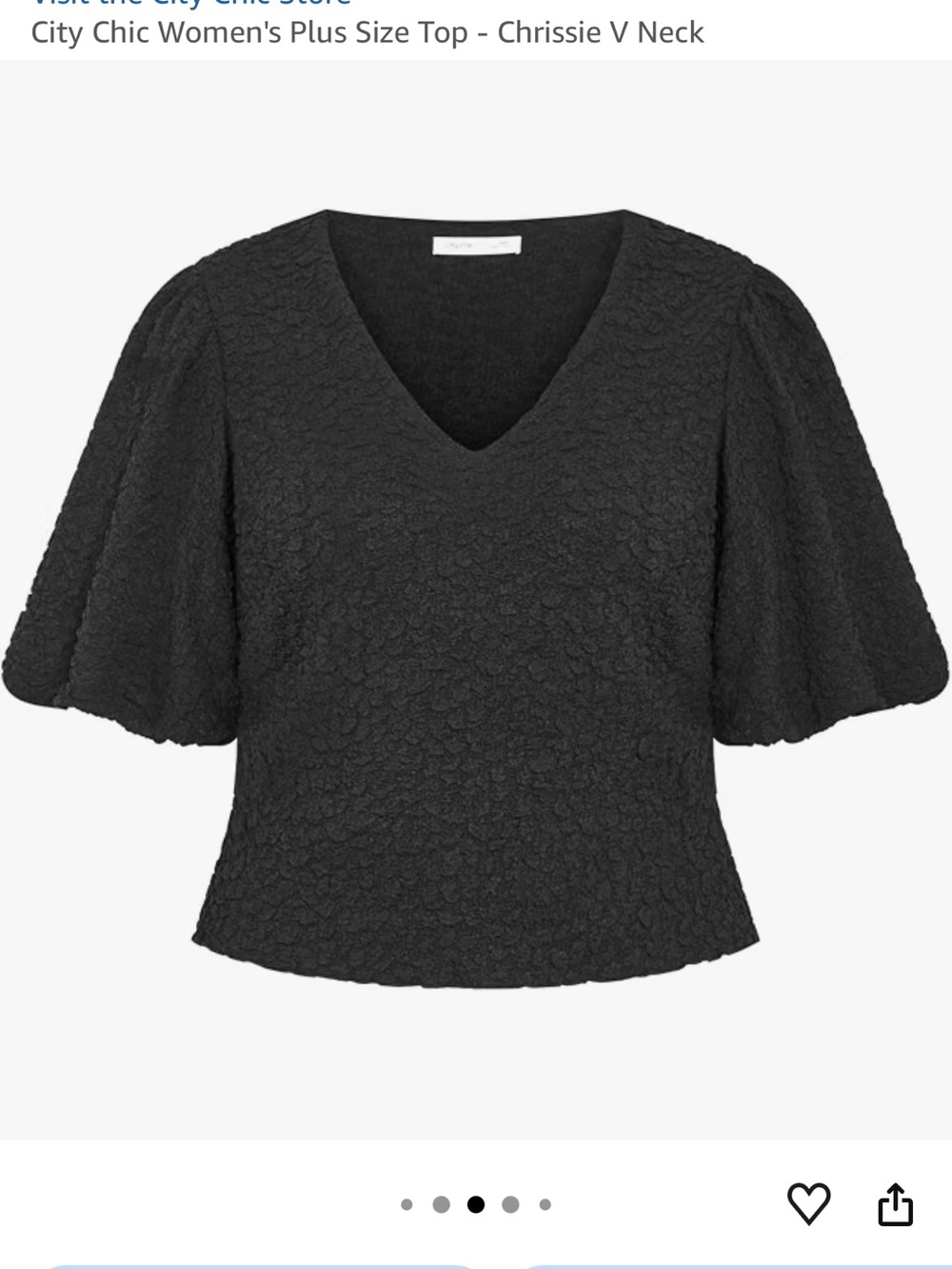 City Chic Chrissie V-Neck Textured Puff Sleeve Top - Black 24w BNWT
